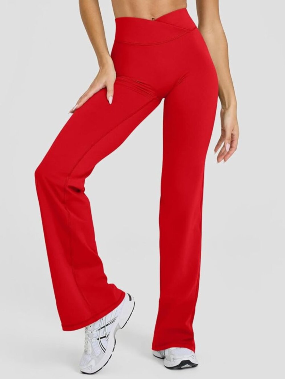 OQQ Yoga Pants Women High Waist Casual Soft Crossover Straight Leg Red | NWT